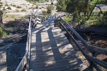 Steep boardwalks of Mammoth Hot Springs