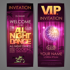 Set of disco background banners. All night dance poster