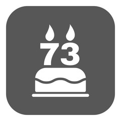 The birthday cake with candles in the form of number 73 icon. Birthday symbol. Flat