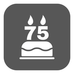 The birthday cake with candles in the form of number 75 icon. Birthday symbol. Flat