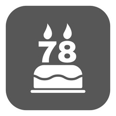 The birthday cake with candles in the form of number 78 icon. Birthday symbol. Flat