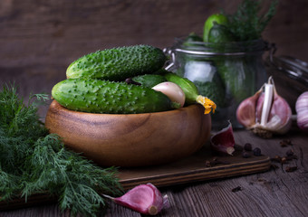 fresh cucumbers on wooden table