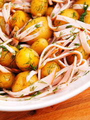 Fried baby potatoes with bacon