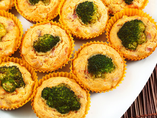 Cupcakes with broccoli and ham
