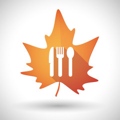 Autumn leaf icon with cutlery