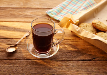 Coffee with cookies biscuits homemade vintage wood