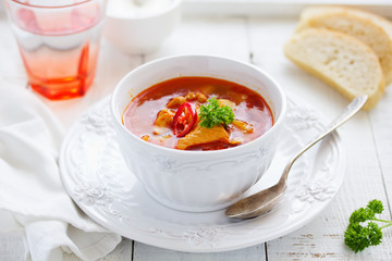 Kharcho soup with chicken and rice.