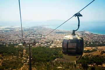 Battlement of Castello di Venere from the cableway of Erice. Sicily, Italy.