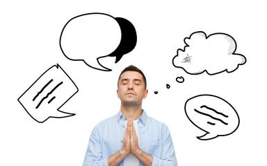 man praying to god with text bubble doodles