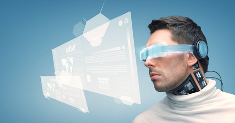 man with futuristic glasses and sensors