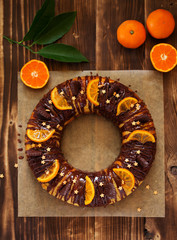 Chocolate orange cake with frosting.