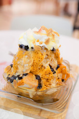 Thai milk tea flavored shaved ice.