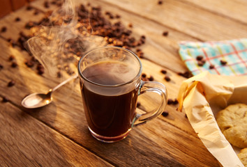 Coffee with cookies biscuits homemade vintage wood