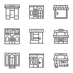 Building facade simple line icons