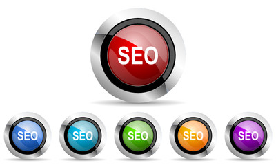 seo colorful vector icons set on white babkground with shadow