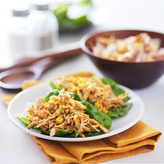 asian chicken lettuce wraps with corn and mexican seasonings