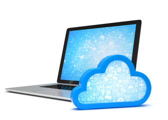 Laptop with cloud computing symbol. 3d render