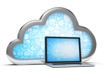 3d cloud symbol and laptop