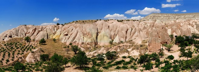 interesting rock formations in Red Valley Cave City Valley Panorama, Cappadocia Turkey