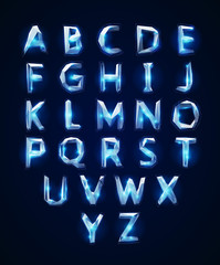 Low poly cristal alphabet font. Vector illustration