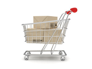 Shopping cart with parcel, 3d © Natalia Merzlyakova