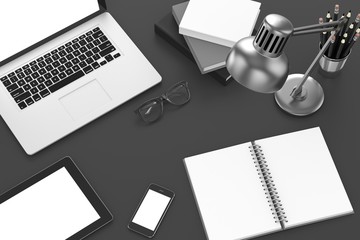 laptop and office stuff, workplace, top view