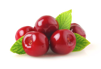 Juicy cherry with leaf