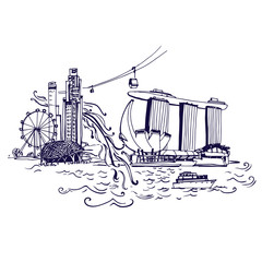 Singapore city skyline at Marina Bay vector illustration
