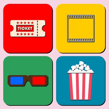 Ticket, Film, 3D glasses, popcorn