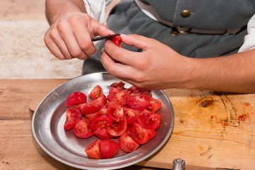 peeling tomatoes