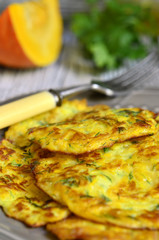 Pumpkin fritters with garlic and dill.
