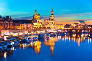 Naklejka na ściany i meble Evening scenery of the Old Town in Dresden, Germany