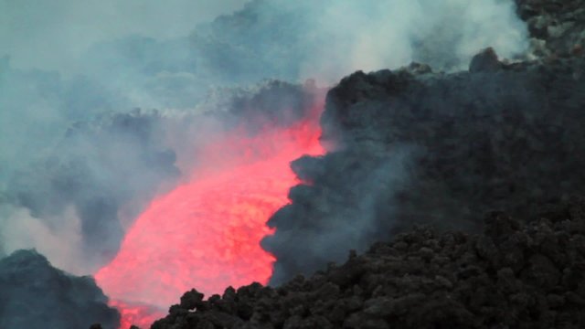 lava flowing inside a lava channel