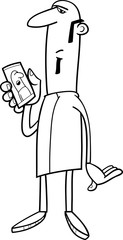 man with mobile cartoon