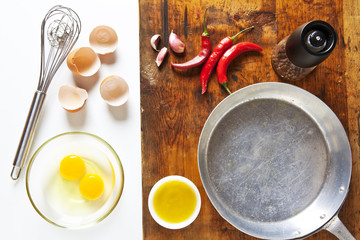 cooking eggs. Ingredients: eggs with salt and pepper. hot pepper
