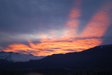 amazing sunset at Mount andes in Santiago, Chile