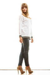 Fototapeta premium blonde fashionable woman in white shirt