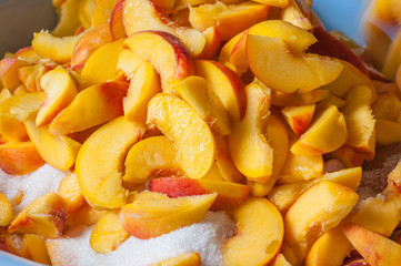 Ripe peach  fruit slice with juice. Cooking jam or marmalade