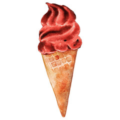 Watercolor strawberry cherry ice-cream sweet dessert