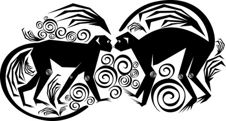 isolated vector stylized image of a pair of monkeys