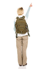 female tourist pointing empty space