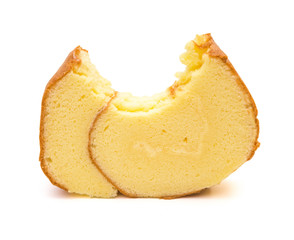 golden sweet rolls with a bite on white background