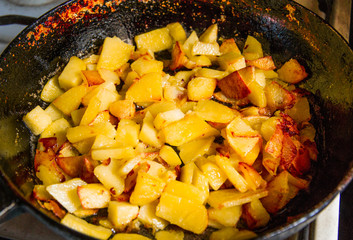 fried potatoes in pan