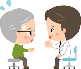 医師と不安そうなシニアの男性