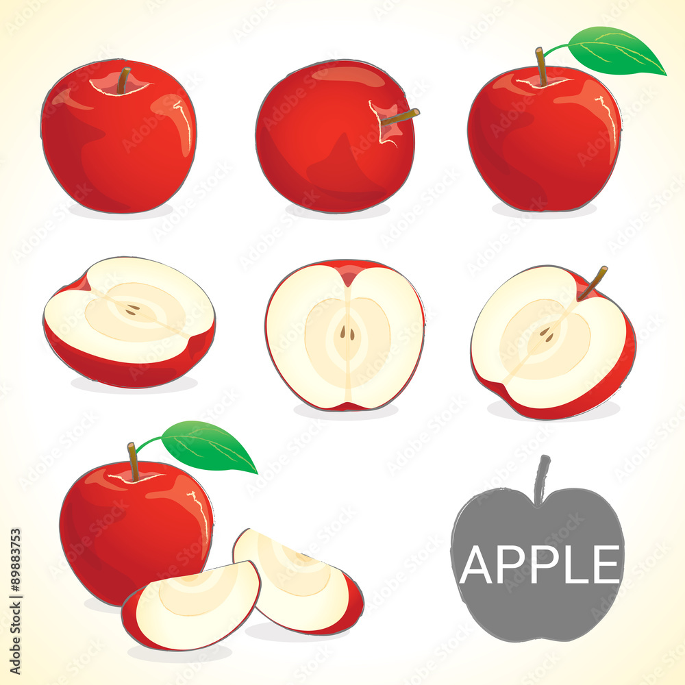 Wall mural set of red apple fruit in various styles vector format - Wall murals