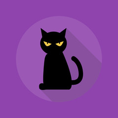 Halloween Flat Icon. Black Cat