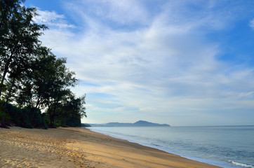 Beautiful beach with blue sky at Mai khao beach, Phuket, Thailand..