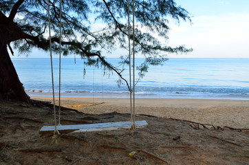 Beautiful beach with blue sky at Mai khao beach, Phuket, Thailand..