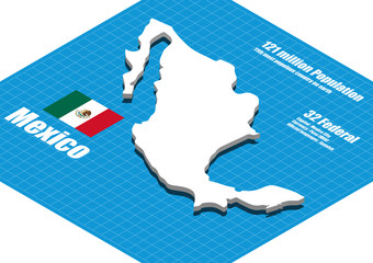 Mexico map vector three dimensional