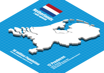 Netherlands map vector three dimensional